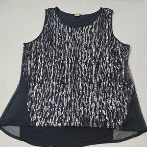 Worthington Sleeveless Black Glam Sequin Tank Top Holiday Party New Year's Eve